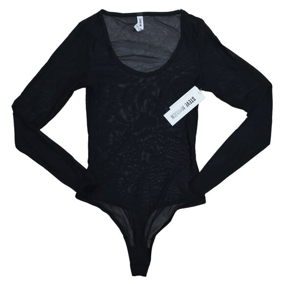 Steve Madden Sheer Mesh Long Sleeve Women's Thong Bodysuit NWT Black - Picture 1 of 1